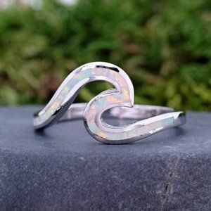 COPY - Unique White Opal Wave Silver Ring
